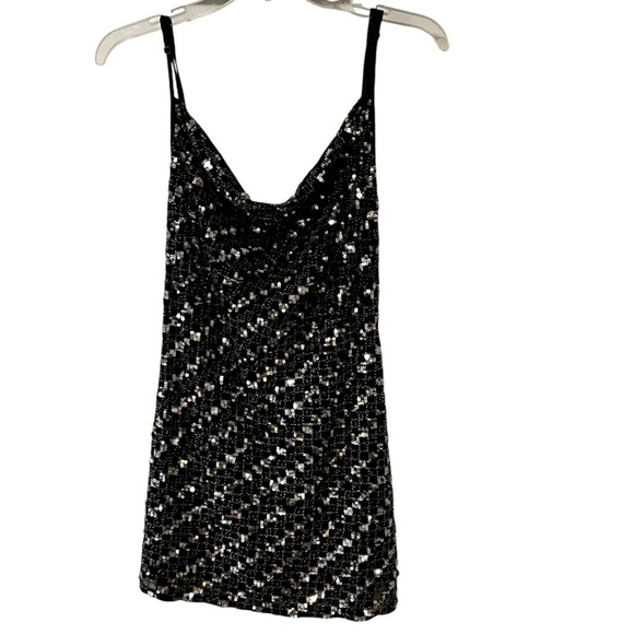 X by NBD Angel Mini Dress Black Silver Sequin Embellishment dropped back small - Picture 3 of 16